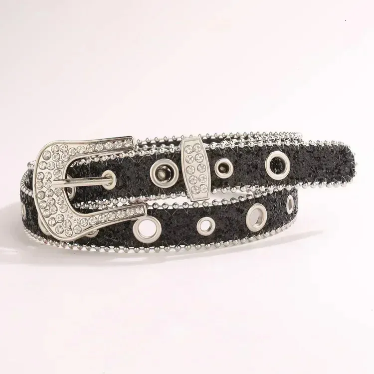 Cintura da donna alla moda in metallo con fibbia a farfalla e strass, adatta per tutti i tipi di abbigliamento, semplice e vintage, nero, taglia unica