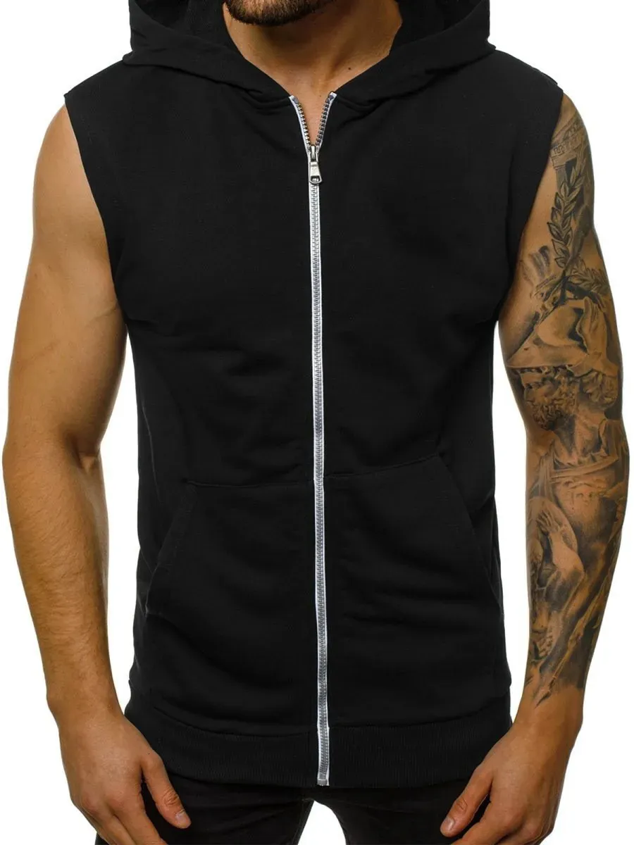 Men Dressy Workout Hooded Tank Tops Pack Zip Up Sleeveless Gym