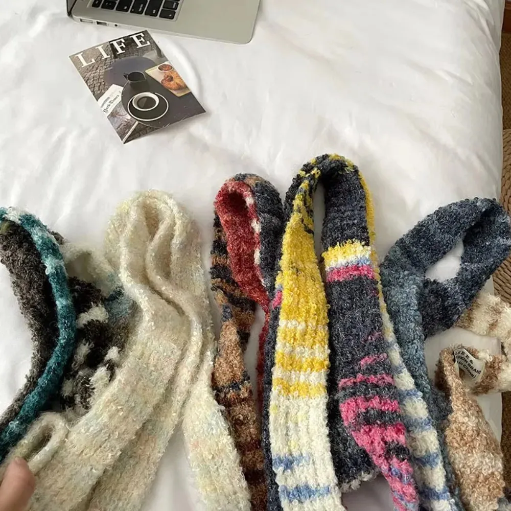 Y2K Multicolour Knitted Scarf, Rainbow Stripe Long Narrow Scarves ...