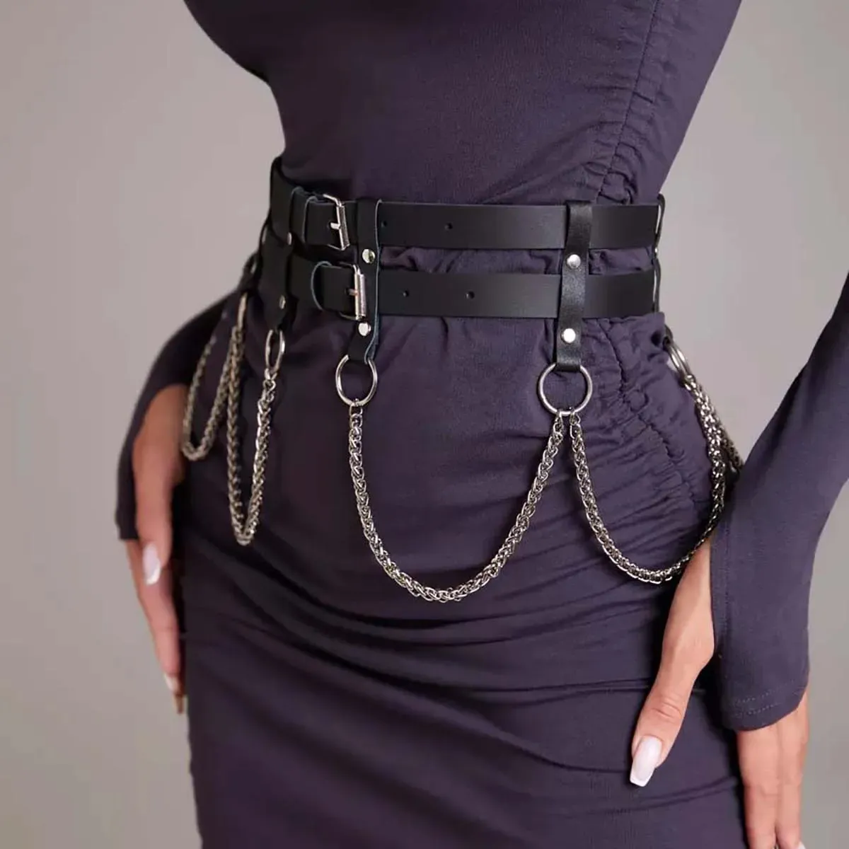 Cintura A Catena Donna Multistrato Con Anelli O-Ring - Metallo Oro Regolabile Per Jeans E Abiti