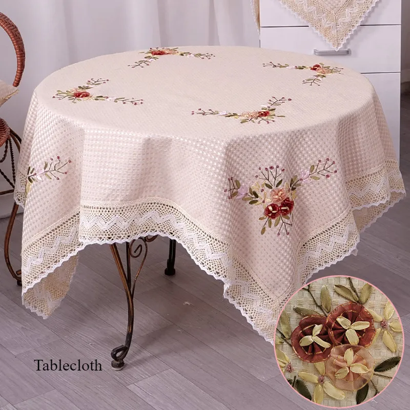 2026 Tablecloth Ribbon Embroidery Small Round Coffee Table Cover Fresh ...