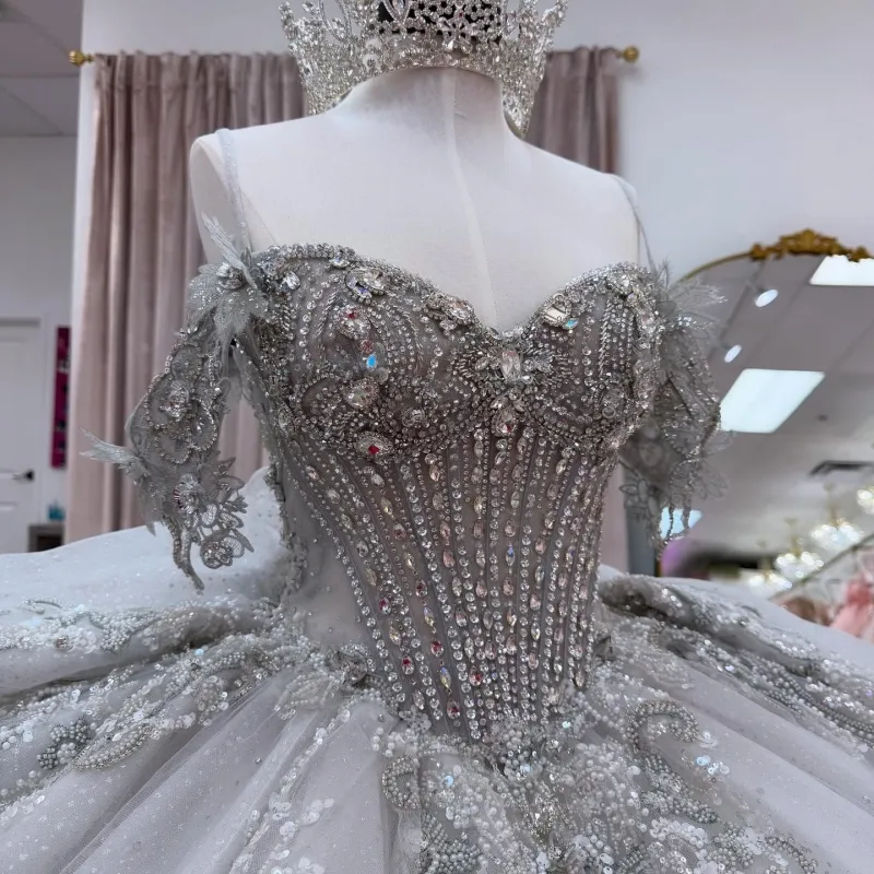 white and silver sweet 16 dresses Amazon.com: 3D Flowers Silver Embroidered Prom Sweet 16 Dresses Ball Gown  Off Shoulder Bridal Dress Womens Ivory 2: Clothing, Shoes & Jewelry
