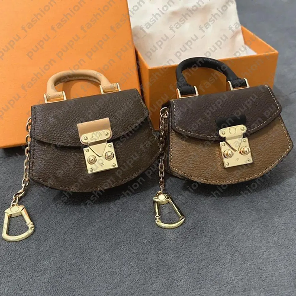 Mini Fan Bag Keychain Key Ring Holder with Brown Flower Print Geometry ...