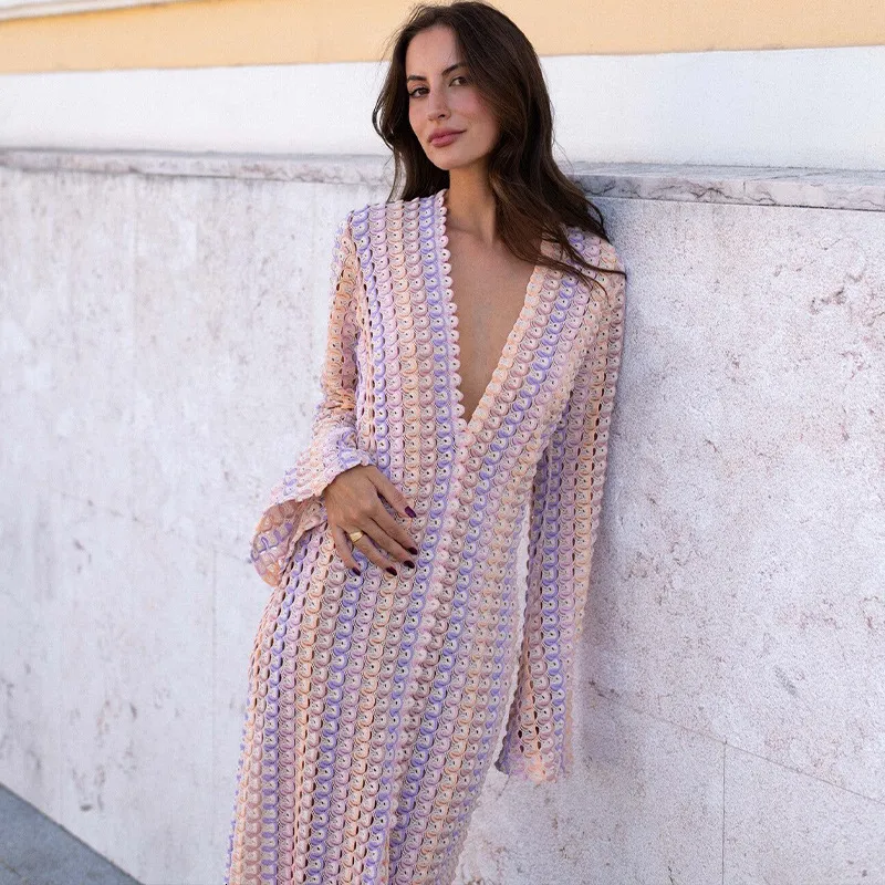 Stripped Knitted V Neck Long Sleeve Midi Dress ... From Leonorastore,  $21.45 In Bulk | DHgate.Com