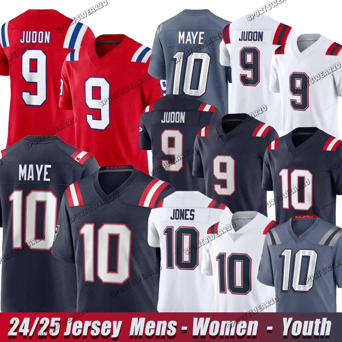 2024 Football Jersey For Drake Maye, Christian Gonzalez, Tom Brady