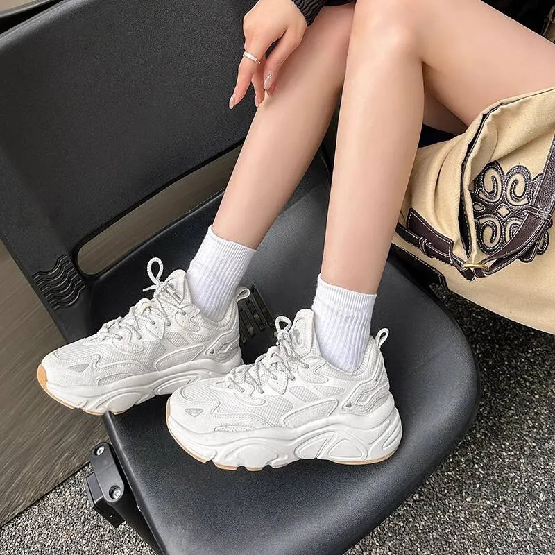 Mirinda Mars Dad For Women Summer Height-Increasing Thick-Soled Women's Breathable Running Mesh Sports Shoes Men's White_voghion.com
