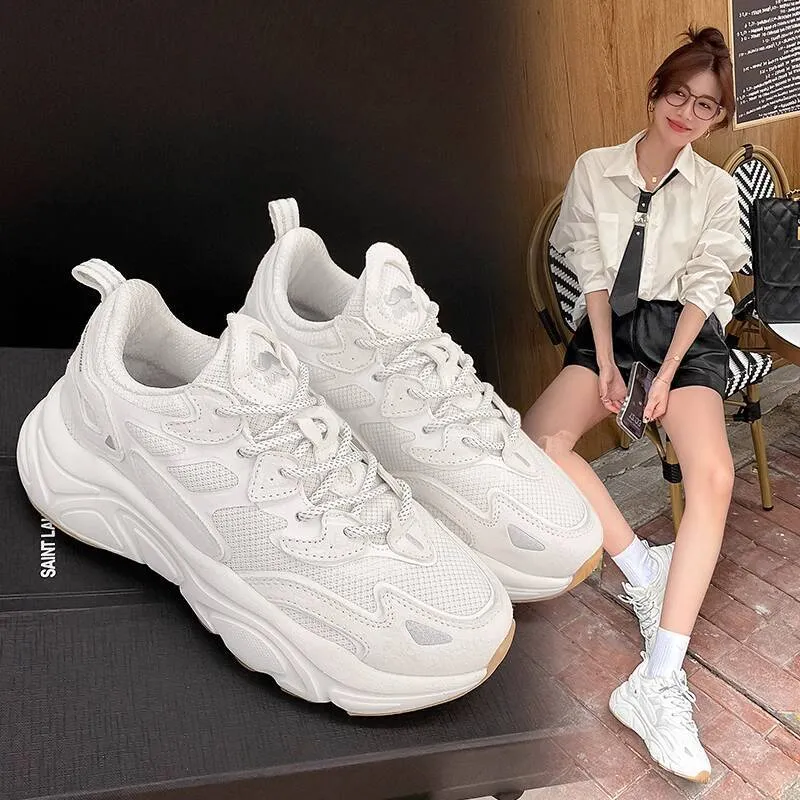 Mirinda Mars Dad For Women Summer Height-Increasing Thick-Soled Women's Breathable Running Mesh Sports Shoes Men's White_voghion.com