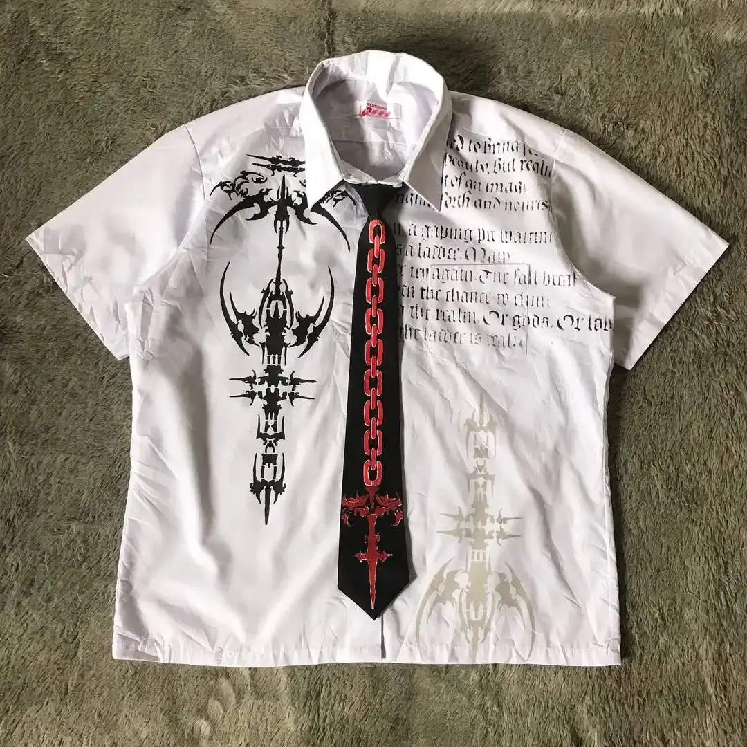 Y2K White Shirt Tie Suit S T Shirt Harajuku Men Skull... From 14,45 | DHgate Y2K White Shirt Tie Suit S T Shirt Harajuku Men Skull... From 14,45 | DHgate
