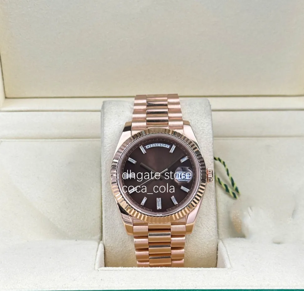 メンズ 40mm 自動巻き時計 バゲット ダイヤモンド アクセント付き 