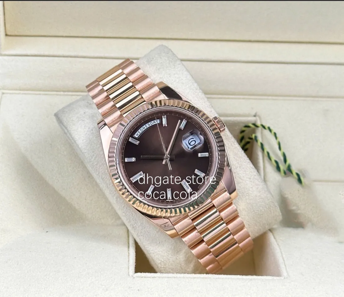 メンズ 40mm 自動巻き時計 バゲット ダイヤモンド アクセント付き 