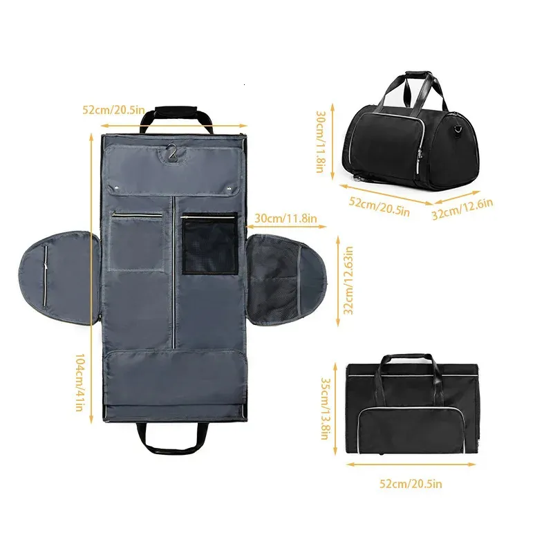 Vessgra Borsa Da Viaggio Convertibile 4-in-1 Per Abiti, 14 Scomparti, Impermeabile, Zaino E Tracolla, Grigia - 6
