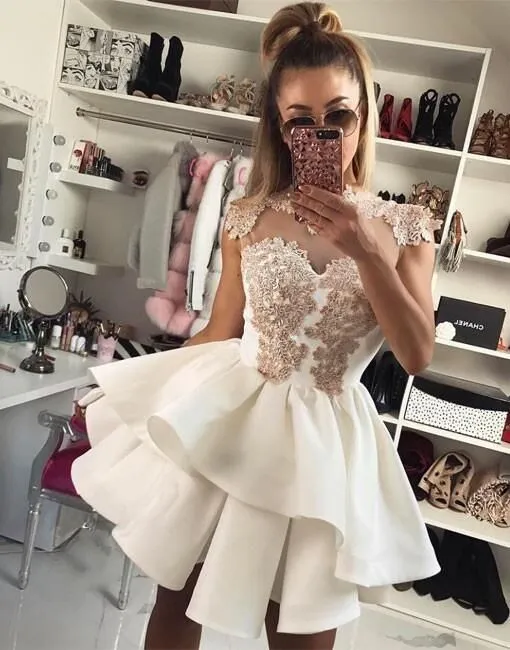 Robe De Soirée Courte Asymétrique En Dentelle - Femme, Sans Manches, Style Cocktail/patineuse - Taille S à 2XL