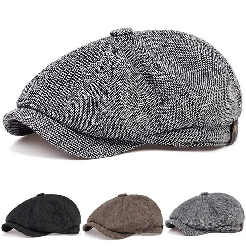 Octagonal Berret Men's Casual Newsboy Hat Peaky Spring Autumn Diamond Check Retro Beret ...