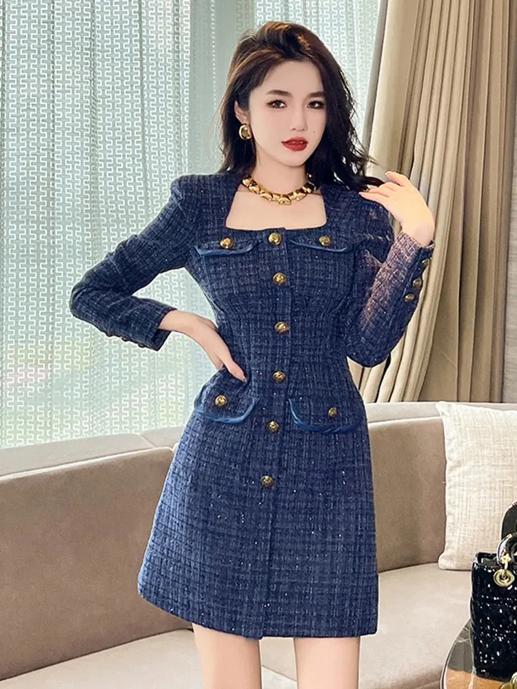 blue tweed mini dress Blue Tweed Mini Dress by Raphaella