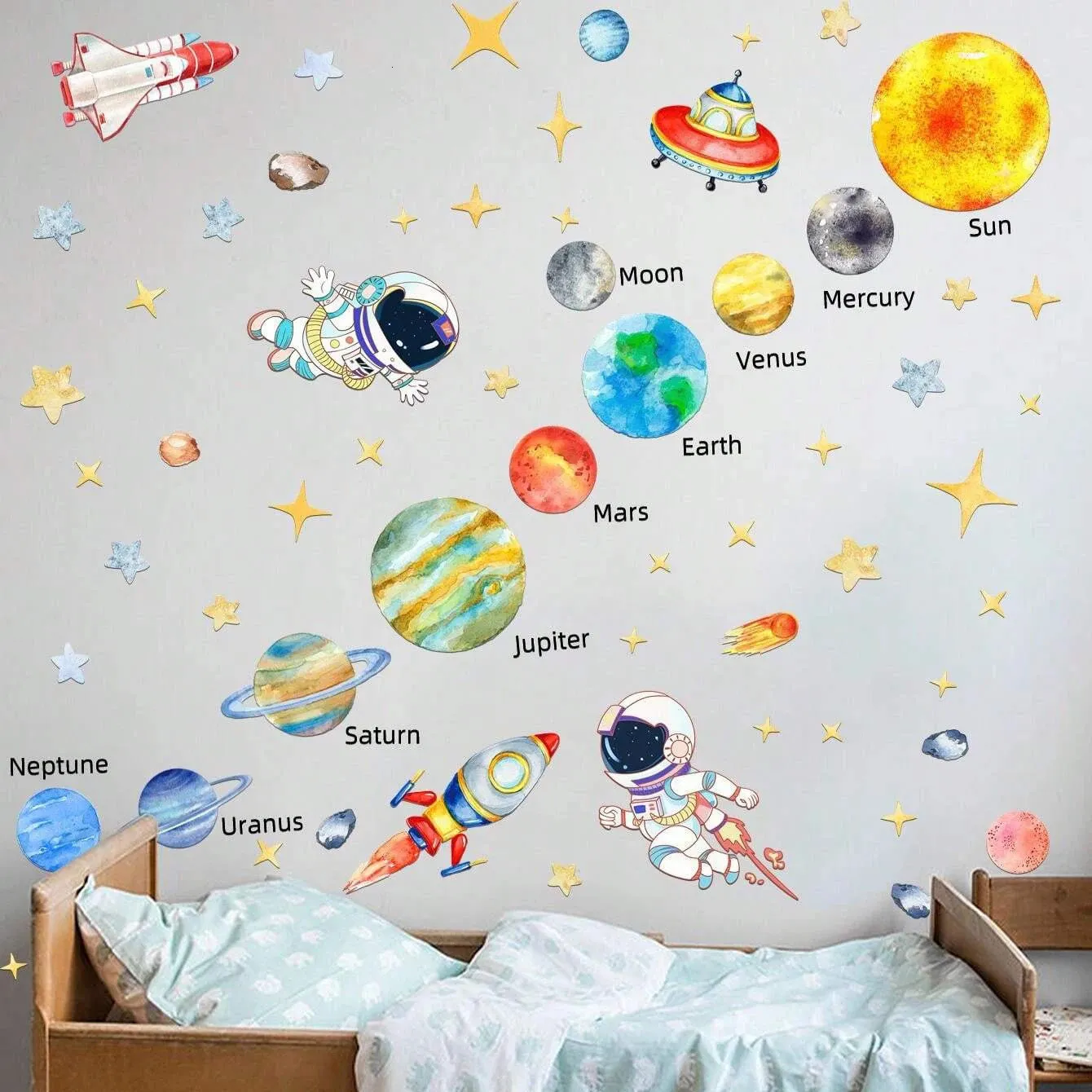 Adesivi Murali Fluorescenti Sistema Solare Per Bambini – PVC Ecologico – 2 Fogli 90x30 Cm