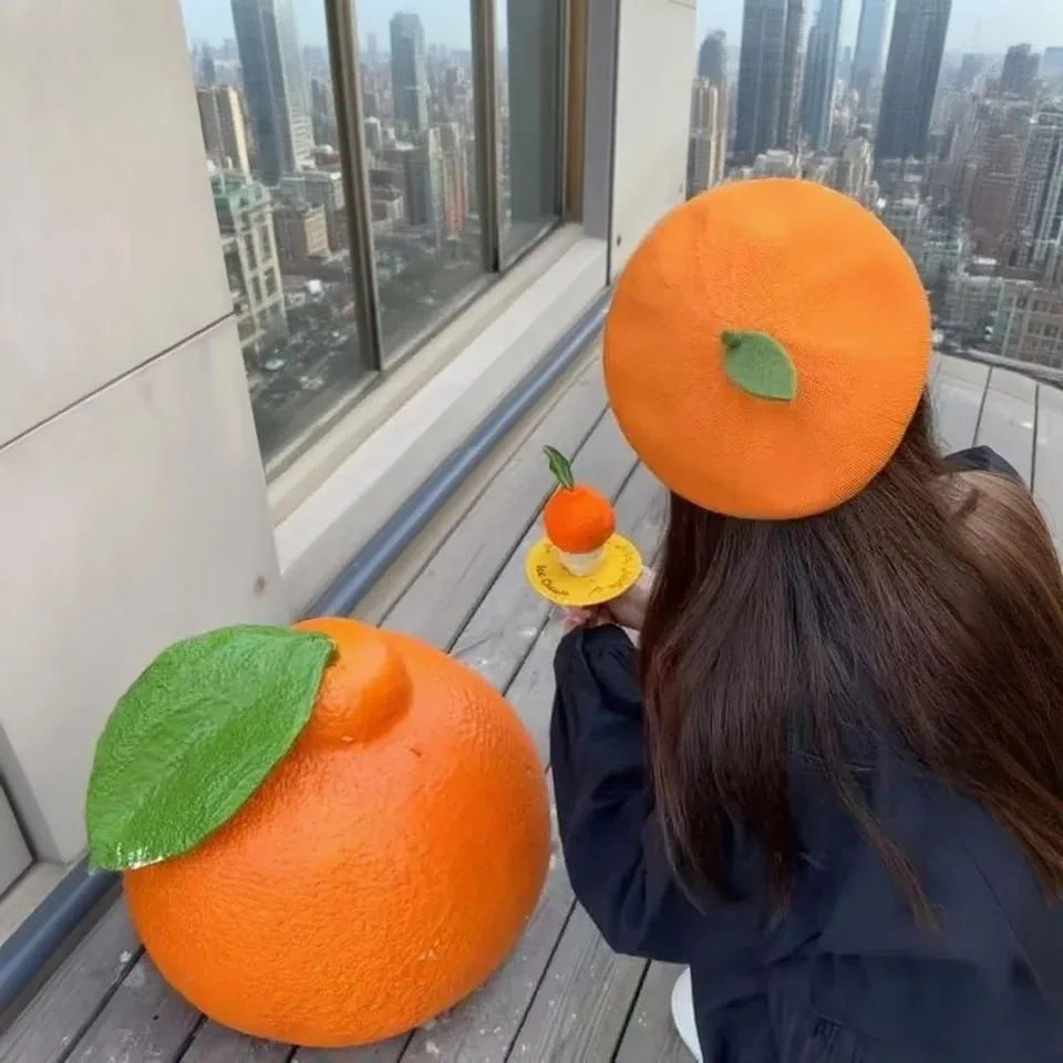 Cute Autumn Beret Cap For Women, Funny Little Leaf Orange Female ...