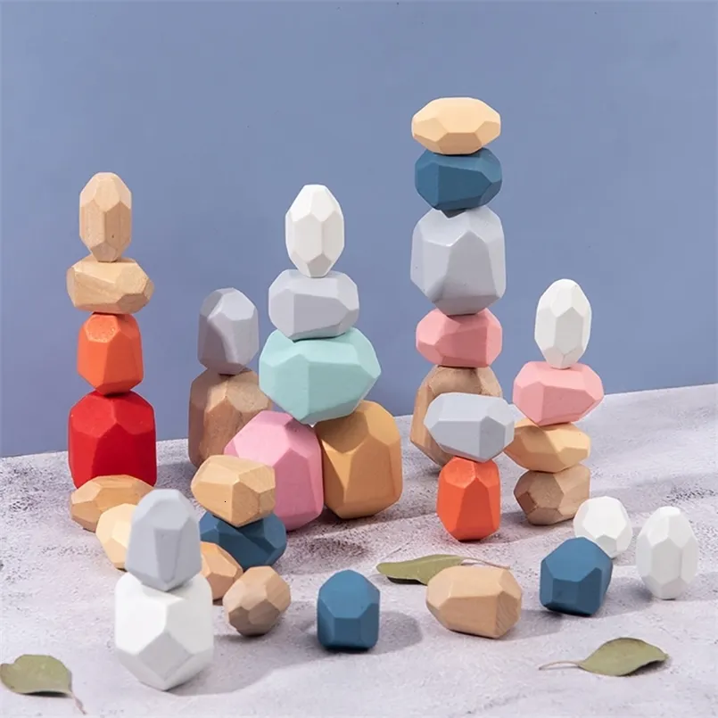 Building Rocks Toy Montessori Wooden Sorting Stacking Rocks Sensory Toddler Educational ...