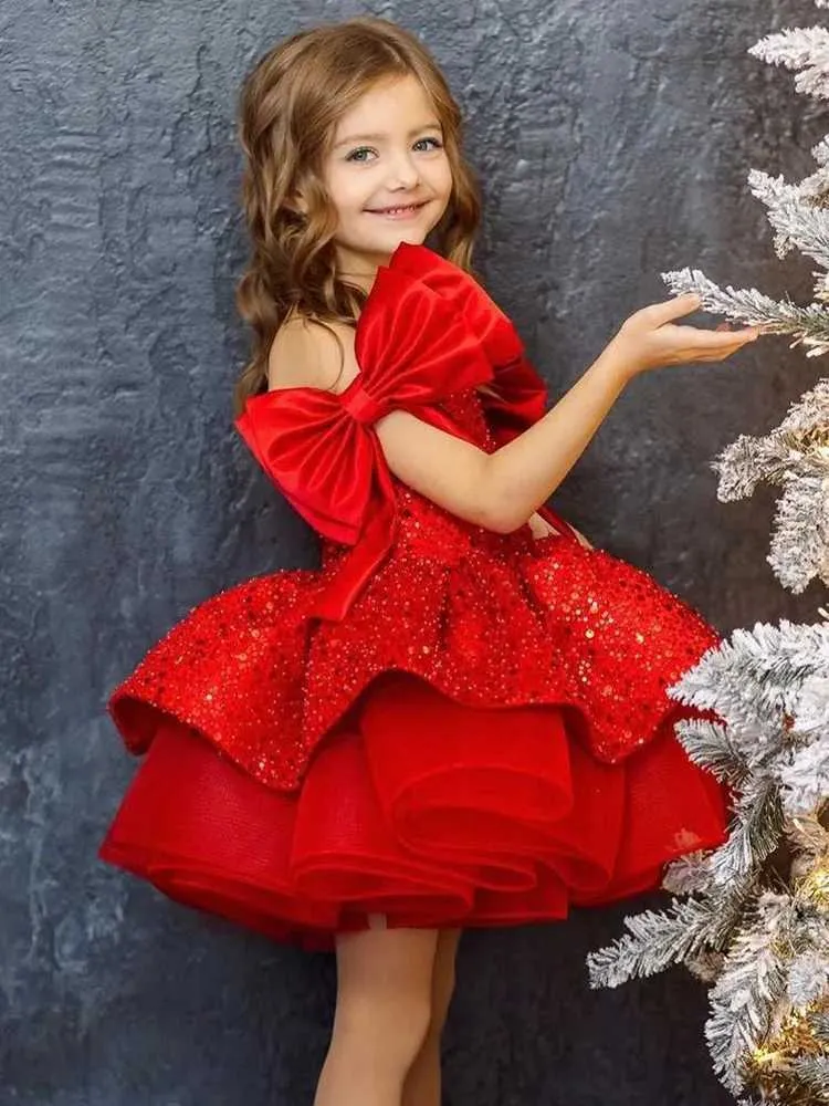 open lace back dress Smocked Snowman Red Christmas Girls Dress Bishop Style