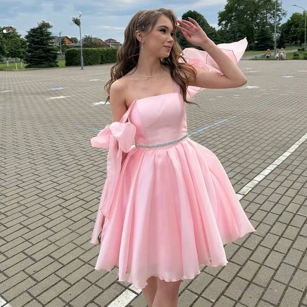 Off Shoulder Sweet Pink Organza Pink Homecoming Dress... From Donnaweddingdress17, $96.03