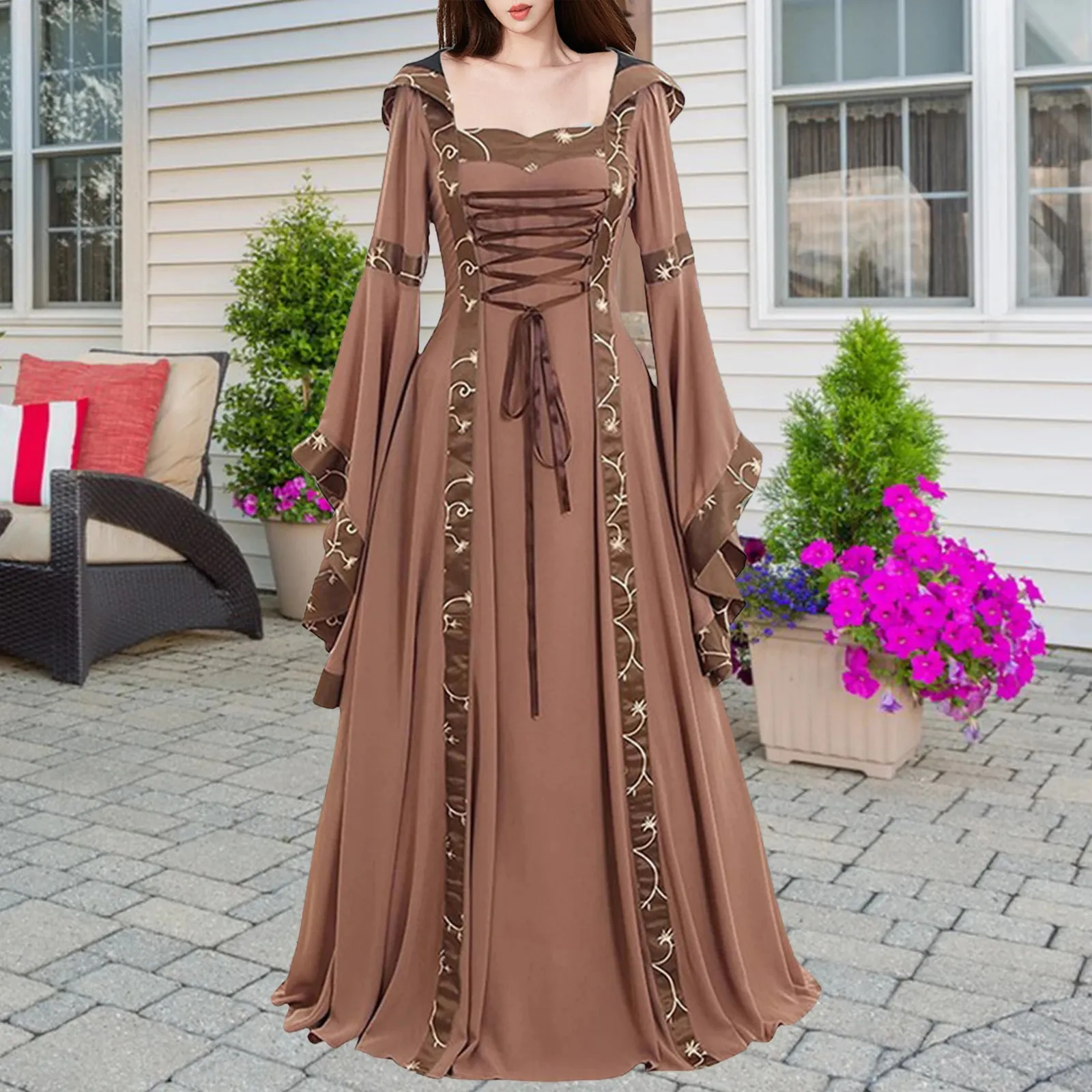retro vintage medieval dress Retro Vintage Medieval Renaissance Dress Cosplay Costume Prom Dresses Witch Viking Gentlewoman Outlander Elven Fancy Dress Women's Celtic Walpurgis Night Halloween Carnival Masquerade Renaissance 2026