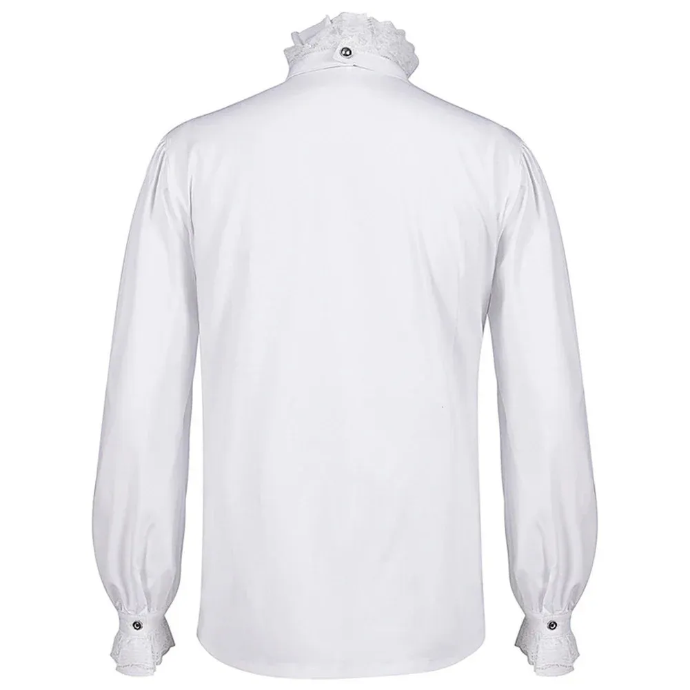 gothic white dress shirt design men Men Ruffle Shirts Blouse Tops Lace Up Retro Gothic Flare Sleeve Victorian White