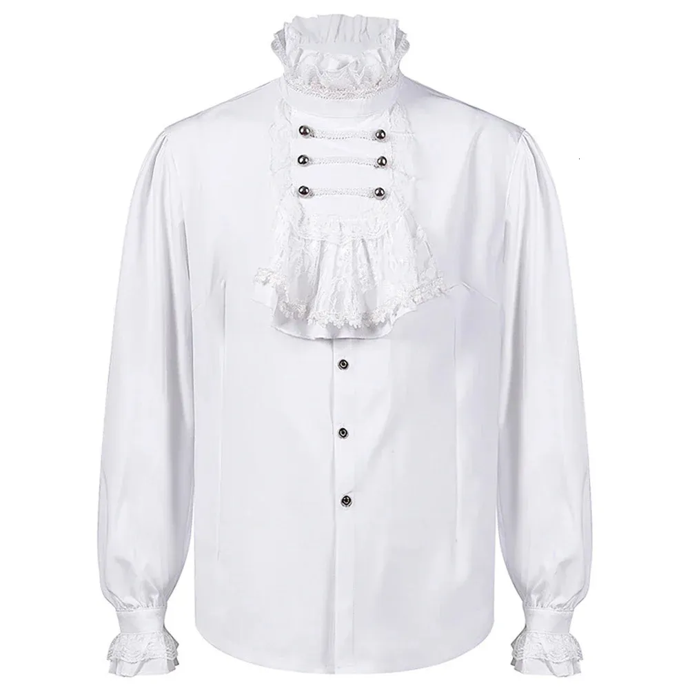 gothic white dress shirt men White Chapel Ruffle Shirt with Detachable Tie