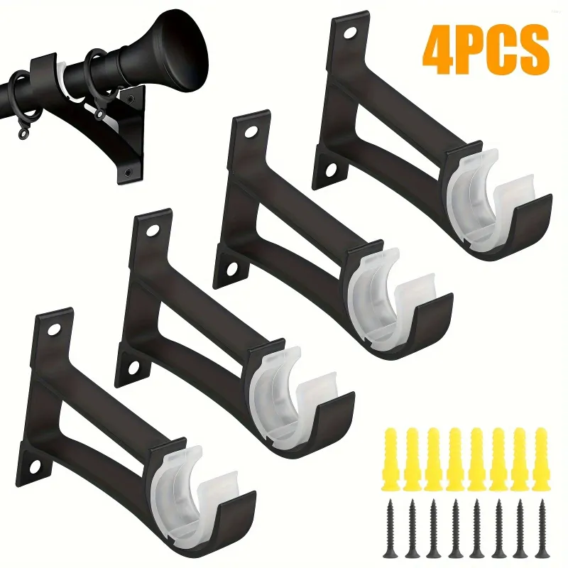 Anndason 4 Staffe Doppie Per Aste Tende – Regolabili, In Ferro, Portata 15,9 Kg – Diametro Coppe 2,5 Cm – Colore Nero