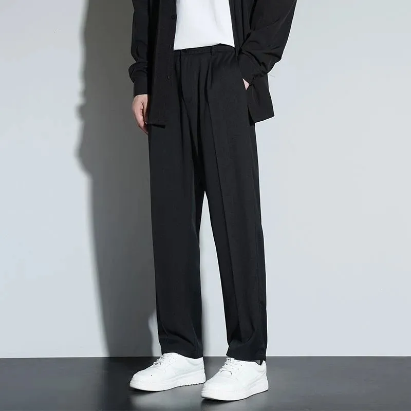 mens baggy dress pants Blue Wide Leg Pleated Dress Trousers Unhemmed Unfini Men Baggy Tweed Pants Thick