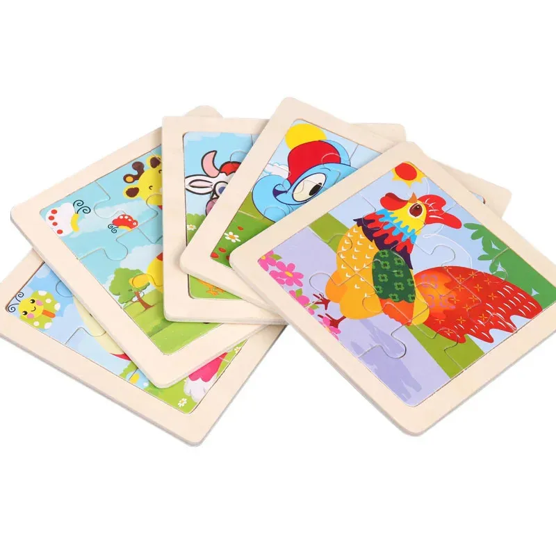 Wooden 3D Puzzle Jigsaw for Children, Baby Cartoon Animal Traffic ...