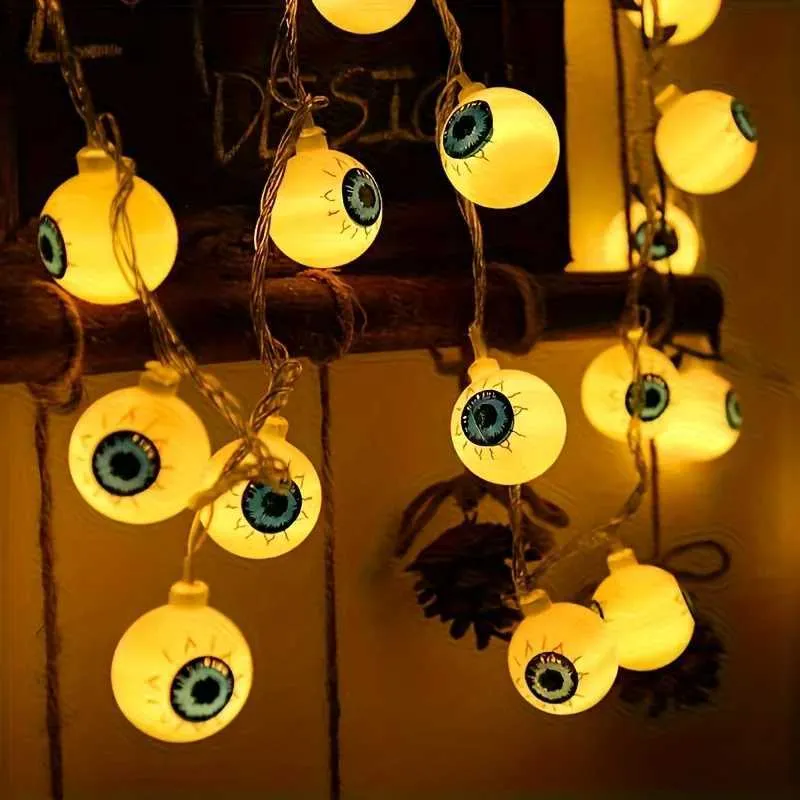 Halloween Eyeball String Lights, LED Battery Operated, Glowing Ghost ...