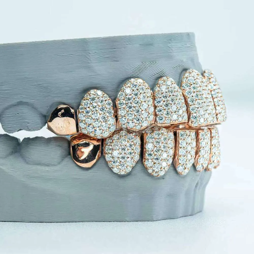 Custom Rapper Grill Solid Silver Iced VVS Moissanite Tooth Grill - Rapper Hip Hop Punk ...