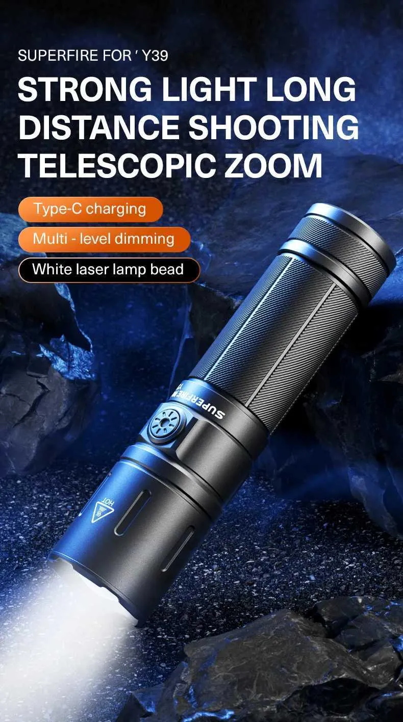 Superfire Y39 High Power Rechargeable LED Flashlight 8400K Portable ...
