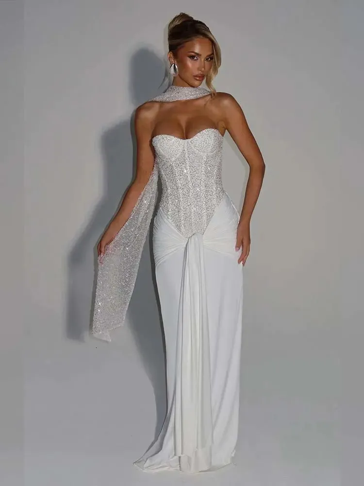 long bodycon summer dresses Women's Summer Bodycon Maxi Tube Dress Elegant Silk Strapless Long Dress Going Out Casual Party Dresses