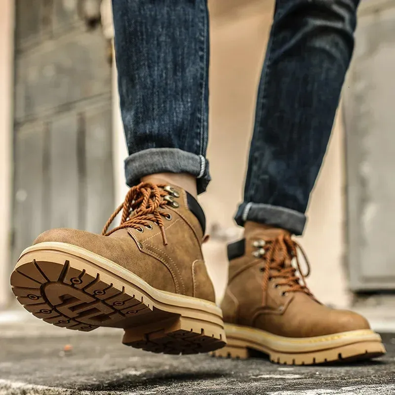 Leather‎ Ankle Boots Brown Lace Up Casual Comfortable Shoes Men main image 2