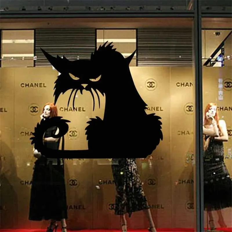 Halloween Black Cat Glass Window Back Sculpture Wall Sticker - 11x13cm ...