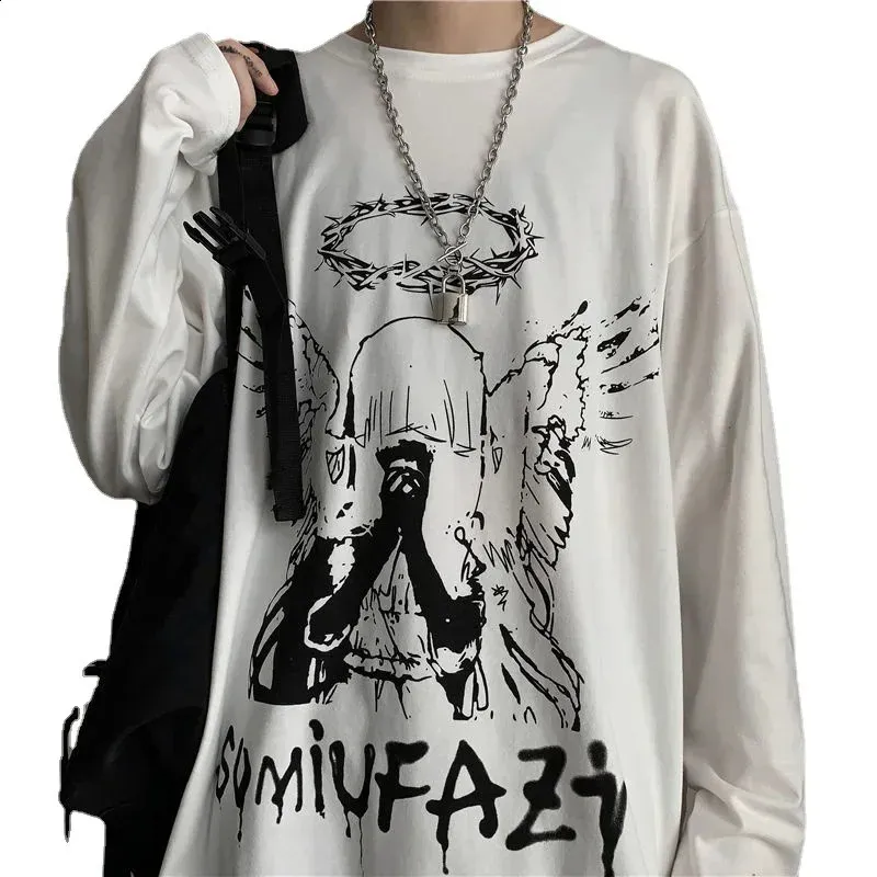 T Shirt for Men Autumn Y2k Oversized Long Sleeve Anime Harajuku