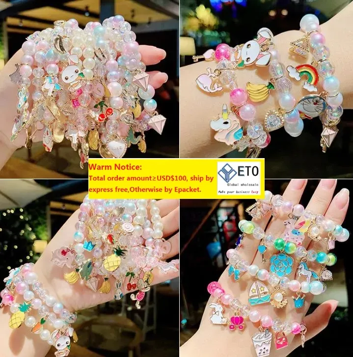 Beaded Charm Bracelet Set Girls Friendship Jewelry, Crystal