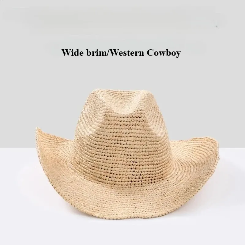 Handmade Raffia Straw Sun Hat for Girls Wide Brim Cowboy  display picture 2