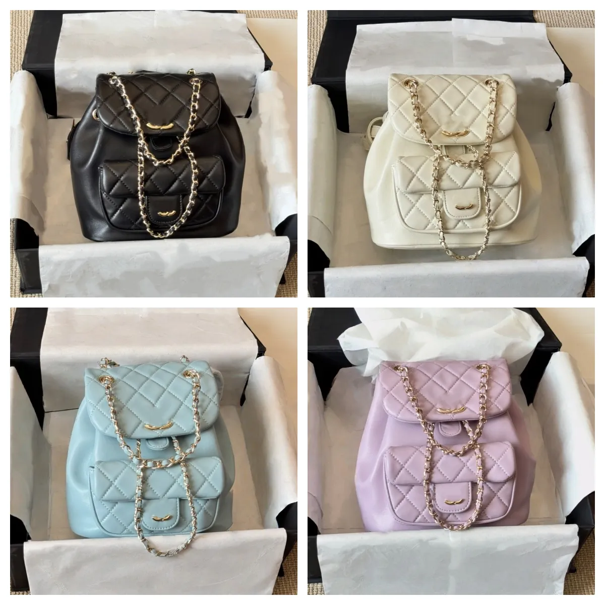 Versatile Diamond Grid Ladies Leather Backpack With Chain Strap Perfect ...