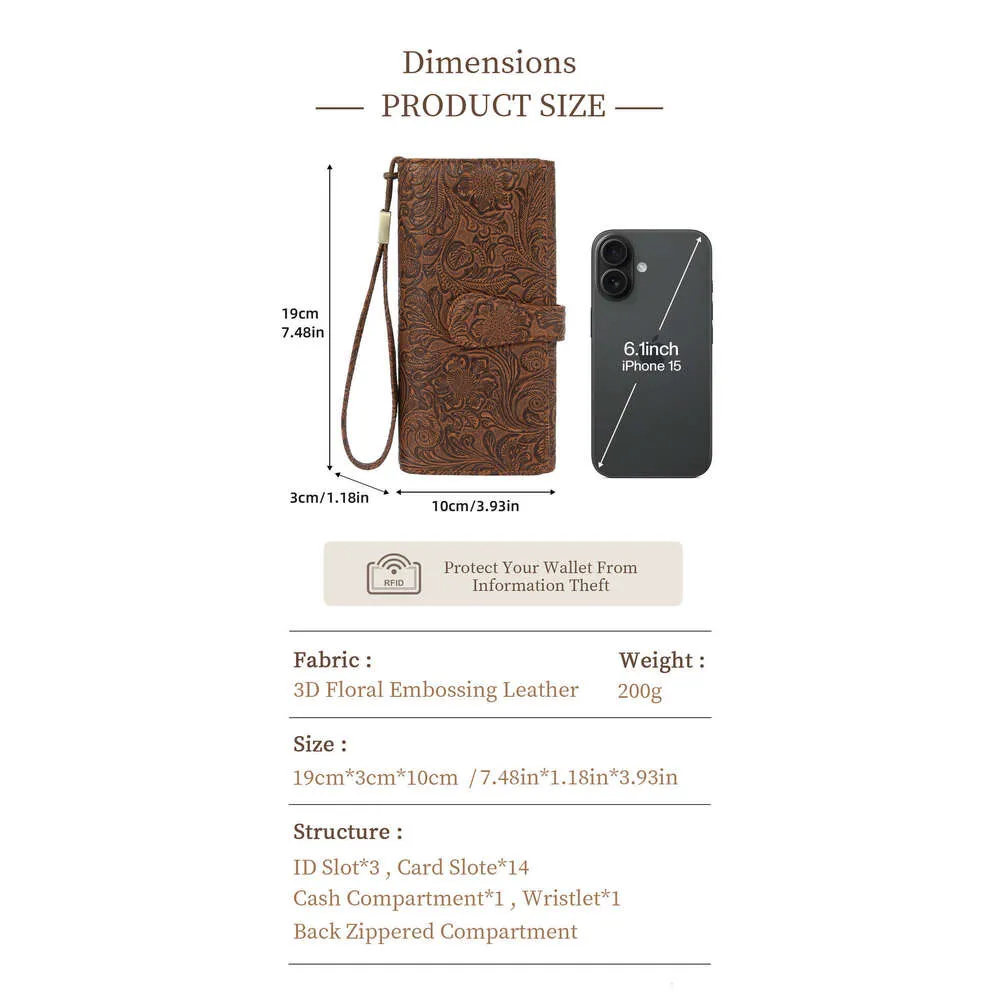 New Embossed Pattern Long Pu Clutch Wallet With Rfid, Multi-Card Slots ...