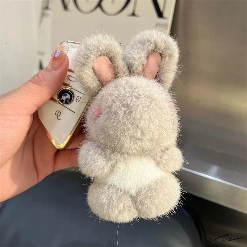 2 Portachiavi Auto Con Palla Peluche Similpelle Di Coniglio, Colori Vivaci, Decorazione Morbida Per Chiavi Auto, Borse O Zaini (Rosso)