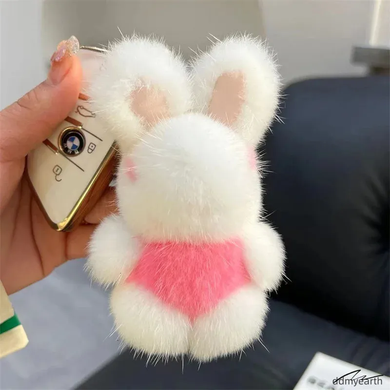 CHENGLI Morbido Fluffy Coniglio Portachiavi, Carino Peluche Coniglietto Portachiavi, Auto Portachiavi Fascino Ciondolo, Anelli Faux Pelliccia Portachiavi, Regalo Carino per Famiglie Amici-Cachi