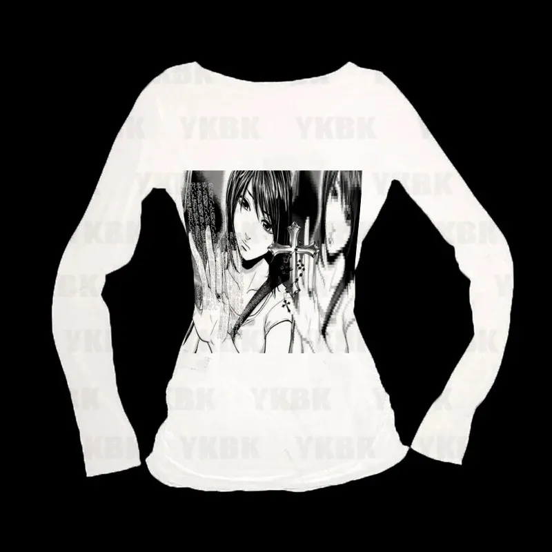 Fashion Casual Girl Y2K Print Anime Letter Goth 90s Woman Clothes