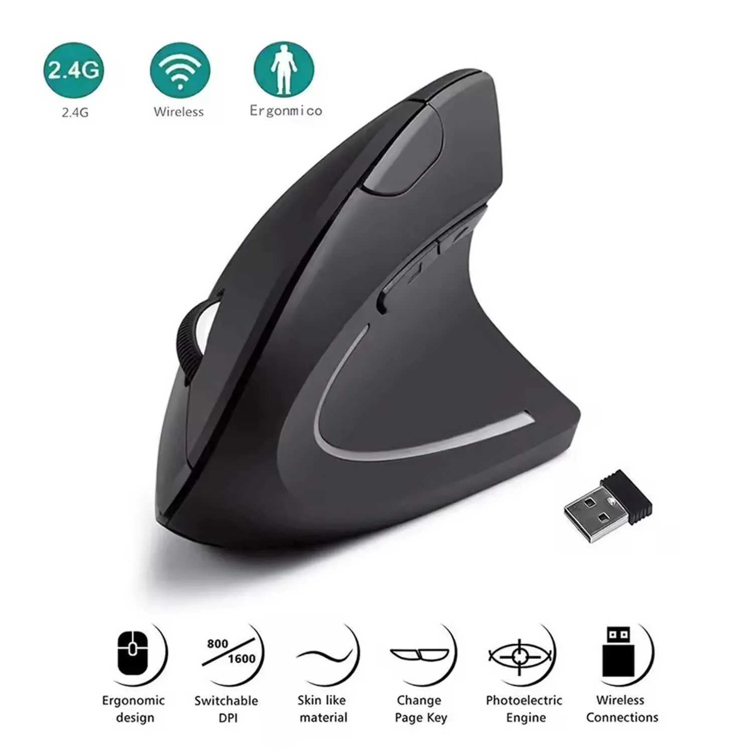 NewVertical Ergonomic Wireless Optical Mouse 2.4GHz 3 Adjustable DPI ...
