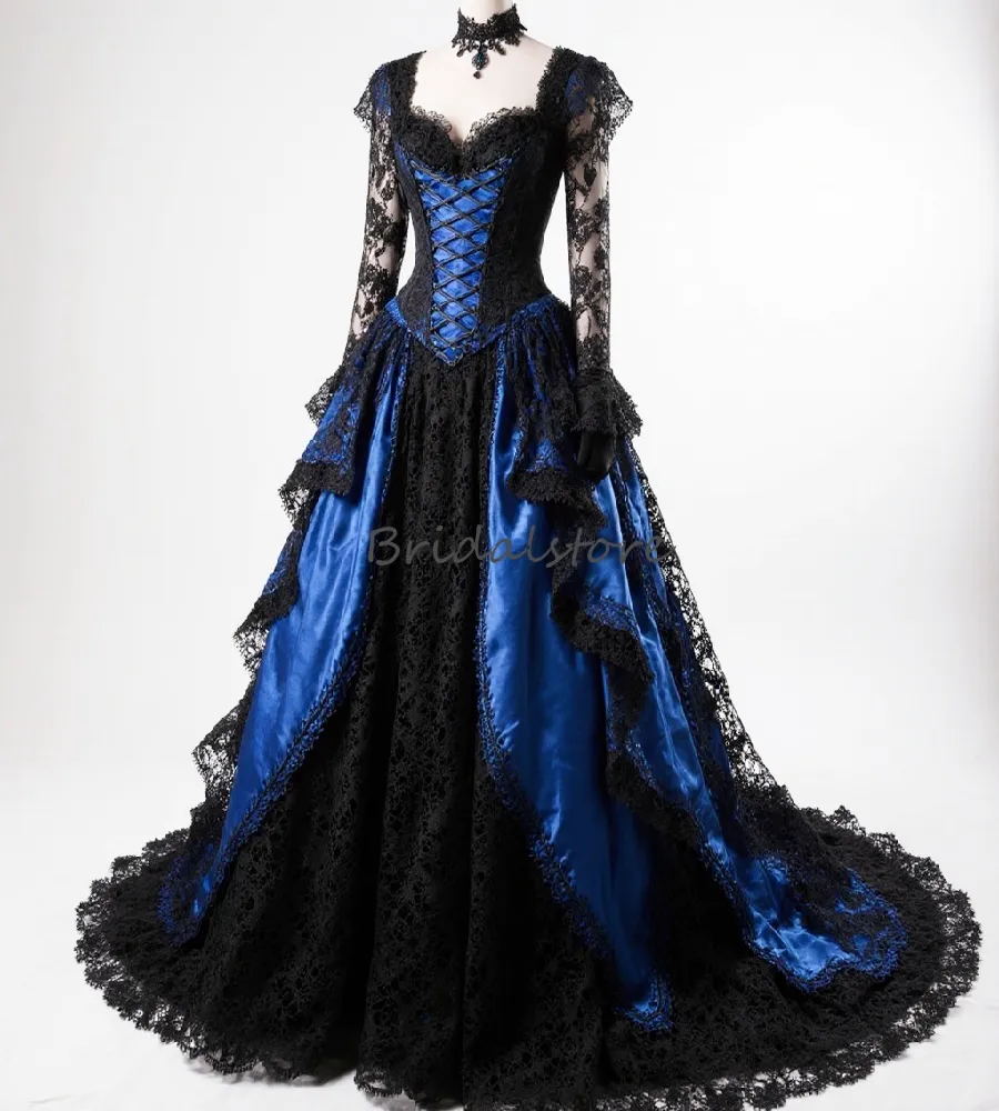 Classical Blue Gothic Wedding Dress Black Lace... From Bridalstore, $146.09