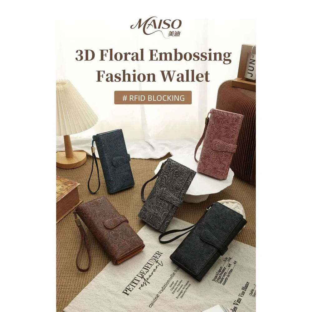 New Embossed Pattern Long Pu Clutch Wallet With Rfid, Multi-Card Slots ...