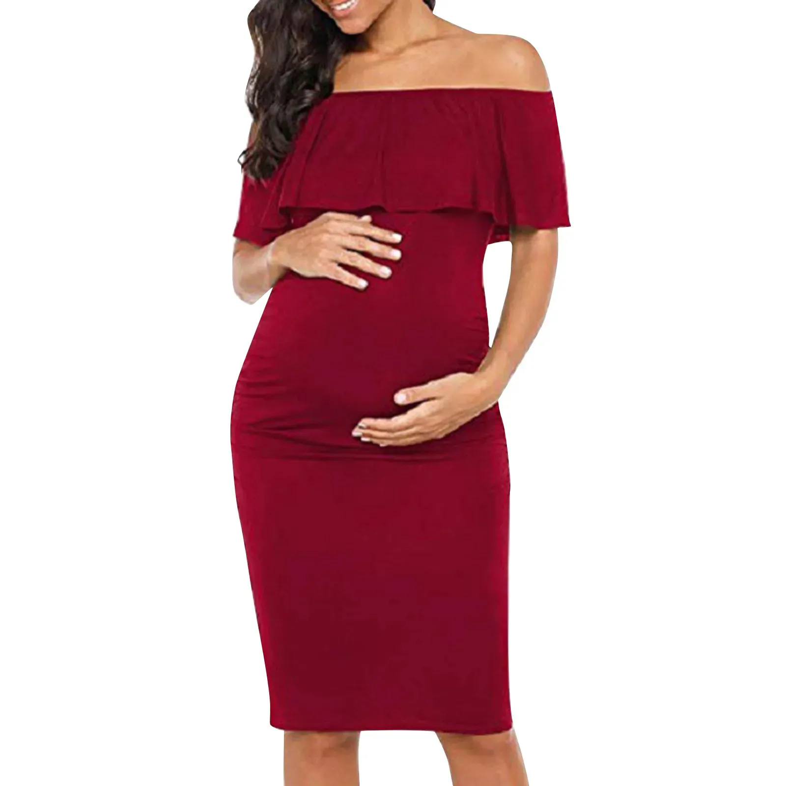 Pregnancy Dress Short Sleeve Slash Neck Ruffles Maternity Clothing with  Breastfeeding Function Natural Color from Dhgate Maternity Dresses - price  35.73