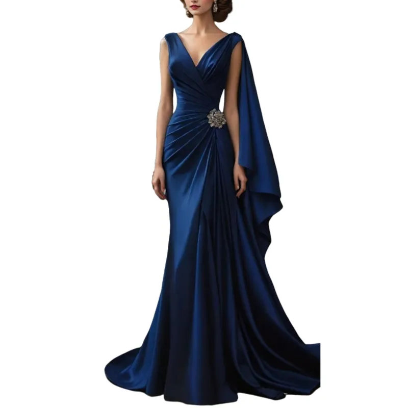 Pleats Satin Mermaid Evening Dresses V Neck Long... From Chicweddings,  $133.19 | DHgate.Com