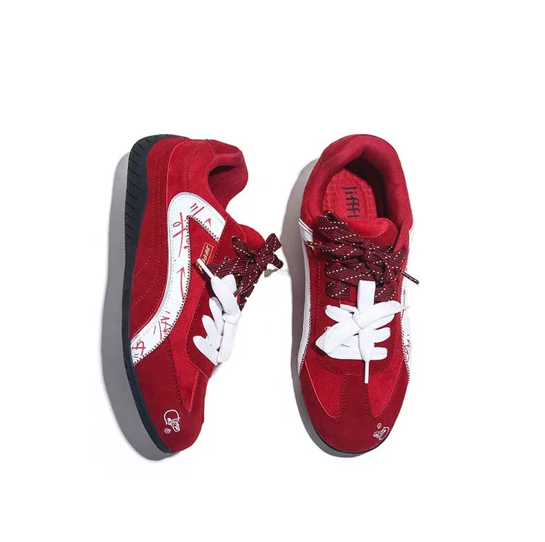 Jifffly Designer Kostenloser Versand Neue hochwertige Outdoor-Vintage-Sneaker Trend Atmungsaktive Freizeitschuhe für Damen Rot_voghion.com