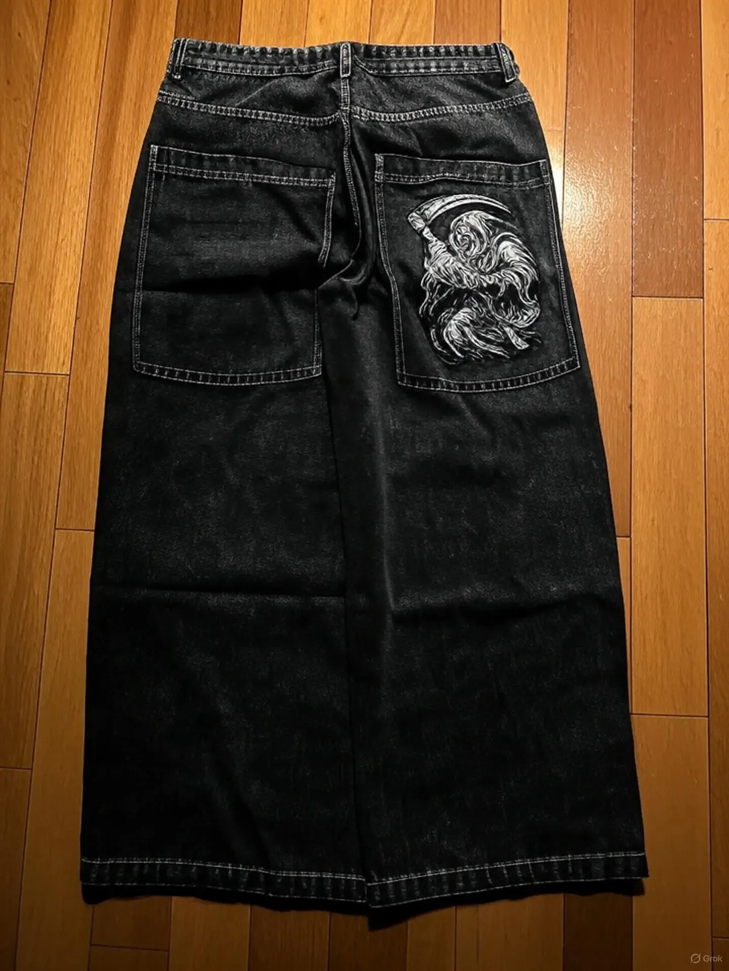 Grim Reaper Cartoon Print Wide Leg Jeans – High Waist... From 